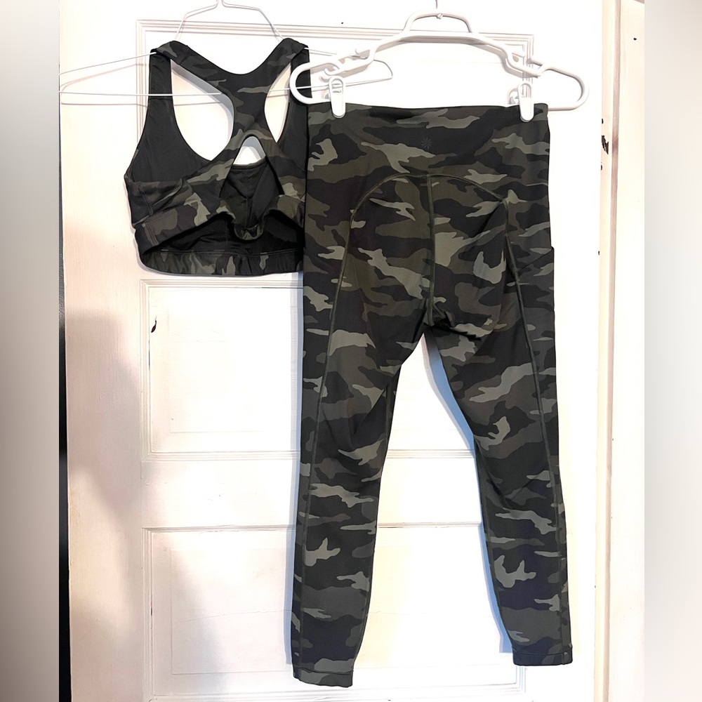 Athleta Black Camo Sports Bra and Leggings